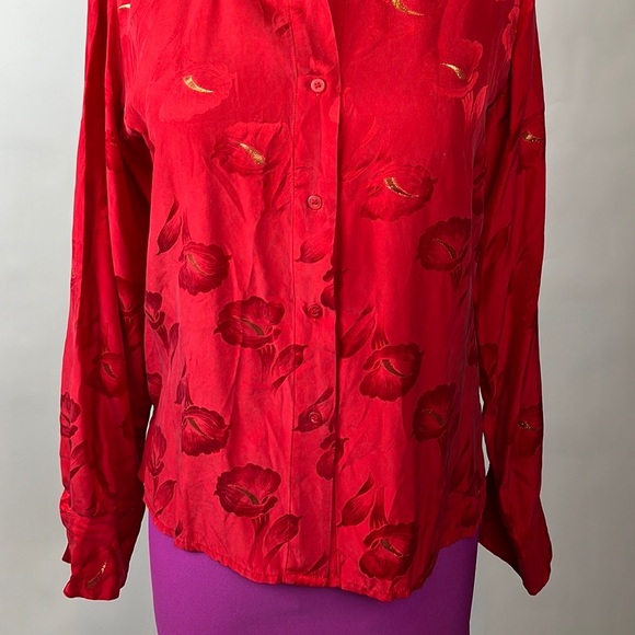 Beautiful Red silk vintage top - Picture 5 of 9